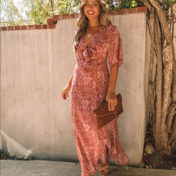 FRENZY PAISLEY TIE FRONT CUTOUT MAXI - Picture 4 of 4